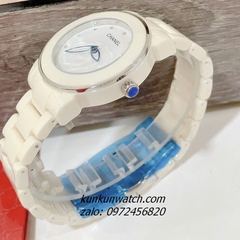 Đồng Hồ Nữ Chanel Mặt Hoa 3D Silver Dây Đá Ceramic Kem 34mm - 40mm