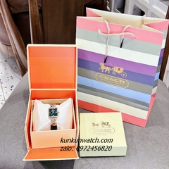 Đồng Hồ Nữ Coach Cass 14504557 Gold Dây Da Xanh 22mm