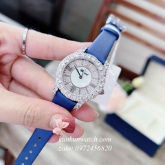 Đồng Hồ Nữ Chopard L'Heure Du Diamant Đính Viền Đá Chấu Nền Mặt Tia Da Xanh Silver 32mm