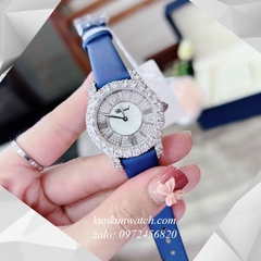 Đồng Hồ Nữ Chopard L'Heure Du Diamant Đính Viền Đá Chấu Nền Mặt Tia Da Xanh Silver 32mm