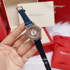 Đồng Hồ Nữ Chopard L'Heure Du Diamant Đính Viền Đá Chấu Nền Mặt Tia Da Xanh Rose Gold 32mm
