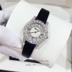 Đồng Hồ Nữ Chopard L'Heure Du Diamant Đính Viền Đá Chấu Nền Mặt Tia Da Đen Silver 32mm