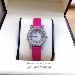 Đồng Hồ Nữ Chopard L'Heure Du Diamant Đính Viền Đá Chấu Nền Mặt Tia Da Hồng Silver 32mm