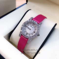 Đồng Hồ Nữ Chopard L'Heure Du Diamant Đính Viền Đá Chấu Nền Mặt Tia Da Hồng Silver 32mm