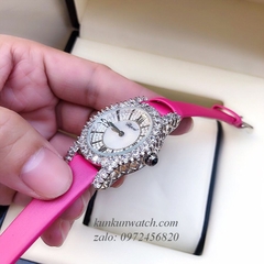 Đồng Hồ Nữ Chopard L'Heure Du Diamant Đính Viền Đá Chấu Nền Mặt Tia Da Hồng Silver 32mm