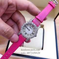 Đồng Hồ Nữ Chopard L'Heure Du Diamant Đính Viền Đá Chấu Nền Mặt Tia Da Hồng Silver 32mm
