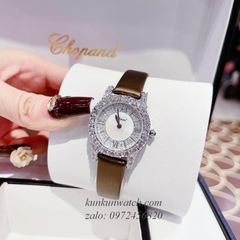 Đồng Hồ Nữ Chopard L'Heure Du Diamant Đính Viền Đá Chấu Nền Mặt Tia Da Nâu Silver 32mm