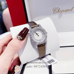 Đồng Hồ Nữ Chopard L'Heure Du Diamant Đính Viền Đá Chấu Nền Mặt Tia Da Nâu Silver 32mm