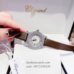 Đồng Hồ Nữ Chopard L'Heure Du Diamant Đính Viền Đá Chấu Nền Mặt Tia Da Nâu Silver 32mm