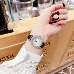 Đồng Hồ Nữ Chopard L'Heure Du Diamant Đính Viền Đá Chấu Nền Mặt Tia Da Nâu Silver 32mm