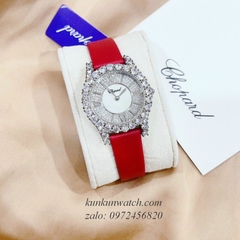 Đồng Hồ Nữ Chopard L'Heure Du Diamant Đính Viền Đá Chấu Nền Mặt Tia Da Đỏ Silver 32mm
