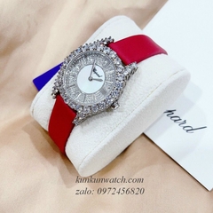 Đồng Hồ Nữ Chopard L'Heure Du Diamant Đính Viền Đá Chấu Nền Mặt Tia Da Đỏ Silver 32mm