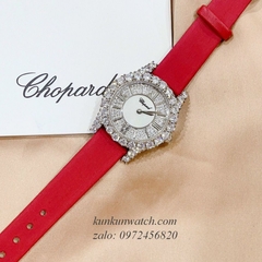 Đồng Hồ Nữ Chopard L'Heure Du Diamant Đính Viền Đá Chấu Nền Mặt Tia Da Đỏ Silver 32mm