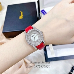 Đồng Hồ Nữ Chopard L'Heure Du Diamant Đính Viền Đá Chấu Nền Mặt Tia Da Đỏ Silver 32mm