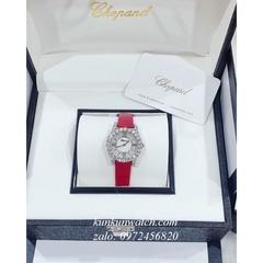 Đồng Hồ Nữ Chopard L'Heure Du Diamant Đính Viền Đá Chấu Nền Mặt Tia Da Đỏ Silver 32mm