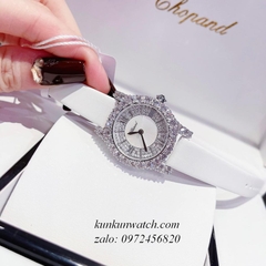 Đồng Hồ Nữ Chopard L'Heure Du Diamant Đính Viền Đá Chấu Nền Mặt Tia Da Trắng Silver 32mm