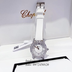 Đồng Hồ Nữ Chopard L'Heure Du Diamant Đính Viền Đá Chấu Nền Mặt Tia Da Trắng Silver 32mm