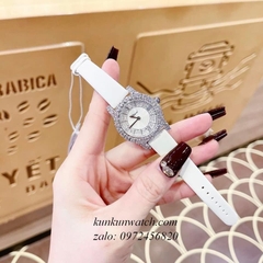 Đồng Hồ Nữ Chopard L'Heure Du Diamant Đính Viền Đá Chấu Nền Mặt Tia Da Trắng Silver 32mm