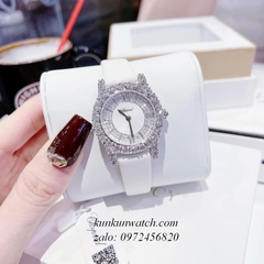 Đồng Hồ Nữ Chopard L'Heure Du Diamant Đính Viền Đá Chấu Nền Mặt Tia Da Trắng Silver 32mm