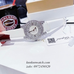 Đồng Hồ Nữ Chopard L'Heure Du Diamant Đính Viền Đá Chấu Nền Mặt Tia Da Trắng Silver 32mm