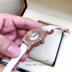 Đồng Hồ Nữ Chopard L'Heure Du Diamant Đính Viền Đá Chấu Nền Mặt Tia Da Trắng Rose Gold 32mm