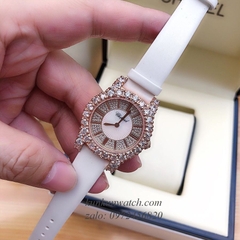 Đồng Hồ Nữ Chopard L'Heure Du Diamant Đính Viền Đá Chấu Nền Mặt Tia Da Trắng Rose Gold 32mm