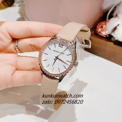 Đồng Hồ Nữ Michael Kors Layton MK2910 Nền Mặt Xà Cừ Đính Đá Dây Da Nude 38mm