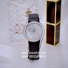 Đồng Hồ Nữ Piaget Limelight Gala Vỏ Silver Đính Full Đá, 2 Kim Dây Da Đen 32mm 1