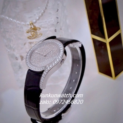 Đồng Hồ Nữ Piaget Limelight Gala Vỏ Silver Đính Full Đá, 2 Kim Dây Da Đen 32mm