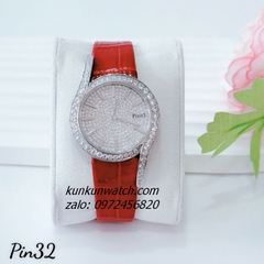 Đồng Hồ Nữ Piaget Limelight Gala Vỏ Silver Đính Full Đá, Điểm Vạch 12 Giờ, 2 Kim Dây Da Đỏ 32mm 1