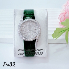 Đồng Hồ Nữ Piaget Limelight Gala Vỏ Silver Đính Full Đá, Điểm Vạch 12 Giờ, 2 Kim Dây Da Xanh Lá 32mm 1
