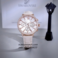 Đồng Hồ Nữ Swarovski Matrix Tennis Chrono Đính Đá Dây Da Be Rose Gold 36mm 1