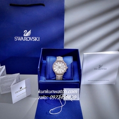 Đồng Hồ Nữ Swarovski Matrix Tennis Chrono Đính Đá Dây Da Be Rose Gold 36mm