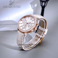 Đồng Hồ Nữ Swarovski Matrix Tennis Chrono Đính Đá Dây Da Be Rose Gold 36mm
