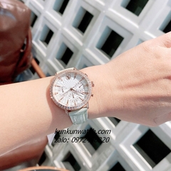 Đồng Hồ Nữ Swarovski Matrix Tennis Chrono Đính Đá Dây Da Be Rose Gold 36mm