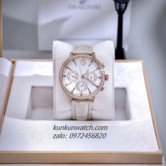 Đồng Hồ Nữ Swarovski Matrix Tennis Chrono Đính Đá Dây Da Be Rose Gold 36mm
