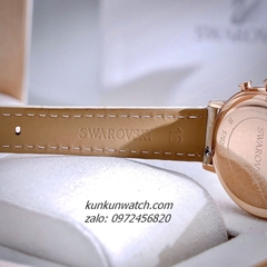 Đồng Hồ Nữ Swarovski Matrix Tennis Chrono Đính Đá Dây Da Be Rose Gold 36mm