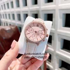 Đồng Hồ Nữ Swarovski Matrix Tennis Chrono Đính Đá Dây Da Be Mặt Hồng Rose Gold 36mm
