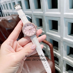 Đồng Hồ Nữ Swarovski Matrix Tennis Chrono Đính Đá Dây Da Be Mặt Hồng Rose Gold 36mm