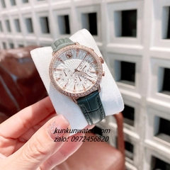 Đồng Hồ Nữ Swarovski Matrix Tennis Chrono Đính Đá Dây Da Xám Rose Gold 36mm