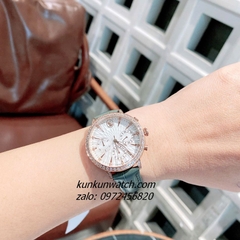 Đồng Hồ Nữ Swarovski Matrix Tennis Chrono Đính Đá Dây Da Xám Rose Gold 36mm