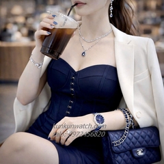 Đồng Hồ Nữ Swarovski Passage Chrono Đính Đá Dây Da Xanh Navy Silver 36mm