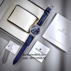 Đồng Hồ Nữ Swarovski Passage Chrono Đính Đá Dây Da Xanh Navy Silver 36mm