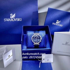 Đồng Hồ Nữ Swarovski Passage Chrono Đính Đá Dây Da Xanh Navy Silver 36mm