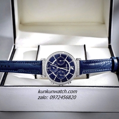 Đồng Hồ Nữ Swarovski Passage Chrono Đính Đá Dây Da Xanh Navy Silver 36mm