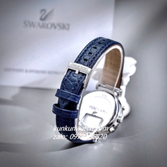Đồng Hồ Nữ Swarovski Passage Chrono Đính Đá Dây Da Xanh Navy Silver 36mm