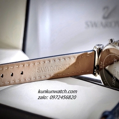 Đồng Hồ Nữ Swarovski Passage Chrono Đính Đá Dây Da Xanh Navy Silver 36mm