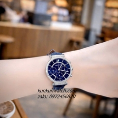 Đồng Hồ Nữ Swarovski Passage Chrono Đính Đá Dây Da Xanh Navy Silver 36mm