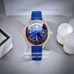 Đồng Hồ Nữ Swarovski Crystalline Aura  Đính Đá Dây Da Xanh Rose Gold 35mm 1