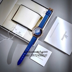 Đồng Hồ Nữ Swarovski Crystalline Aura  Đính Đá Dây Da Xanh Rose Gold 35mm